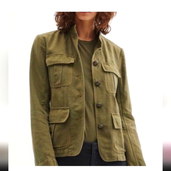 Nili Lotan Cambre Jacket Medium Cotton/Linen Blend Army Green Utility Military - Picture 7 of 7